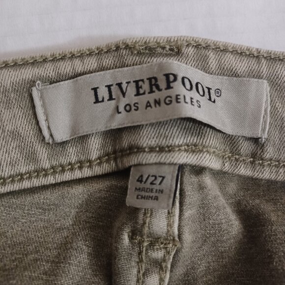 LIVERPOOL HANNAH CROP FLARE FRAY HEM MINERAL LAUREL OLIVE SIZE 4/27 - Picture 7 of 15